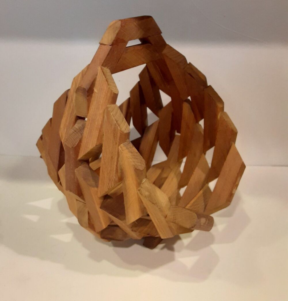 Handcrafted Wooden Basket Intricate Masculine Carpenter Marks